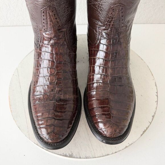 Rod Patrick Womens Cowboy Boots 9.5D Cowgirl Brown Shiny Nile Leather Round Toe - Picture 6 of 12